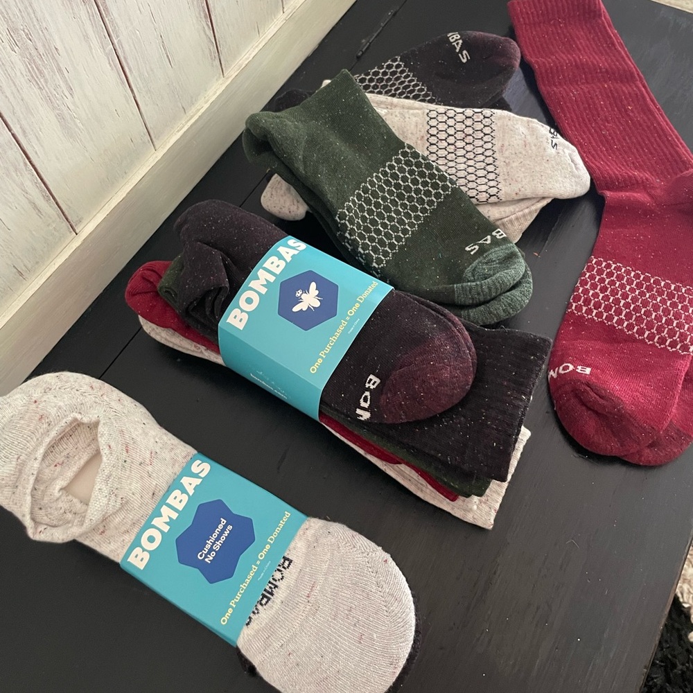 Bombas Socks Size Extra Large XL Crew/Calf and No Show Midweight Bundle Pack